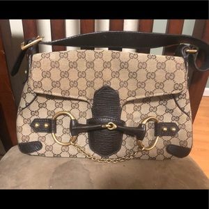 GUCCI AUTHENTIC LEATHER MONOGRAM HORSEBIT BAG